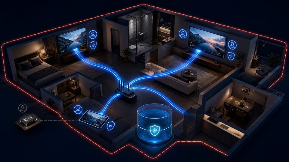 Smarters multi-écrans : comptes installés et lectures simultanées — illustration du contexte d’utilisation